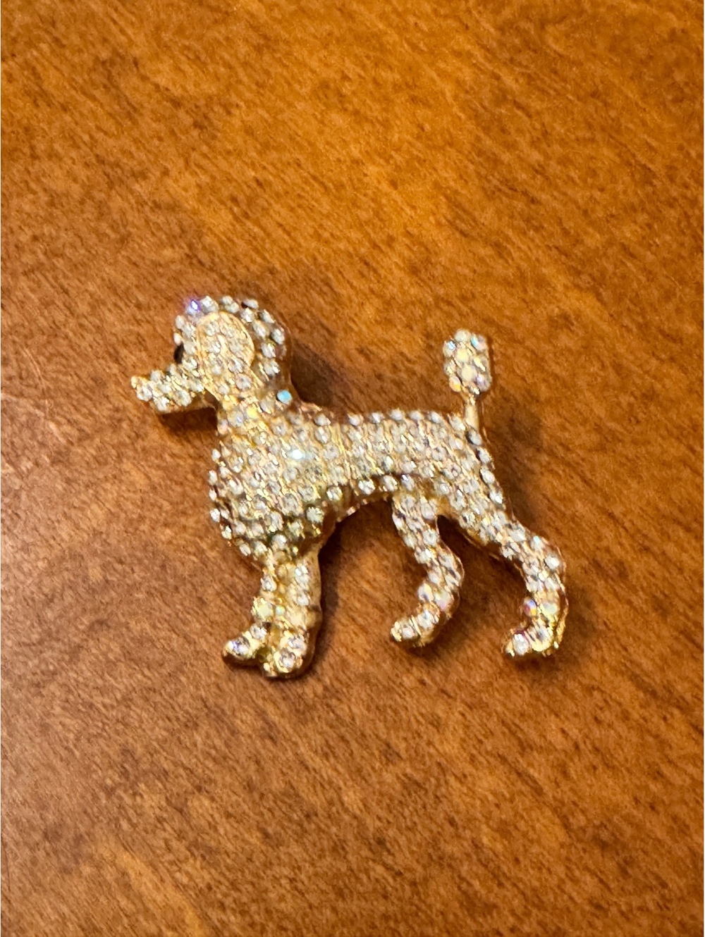 Gold-tone Poodle Dog Brooch with Clear Rhinestones 156